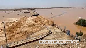 انهيار جزئي لسد وادي سمرمداء بمركز الناصفة بمحافظة القريات